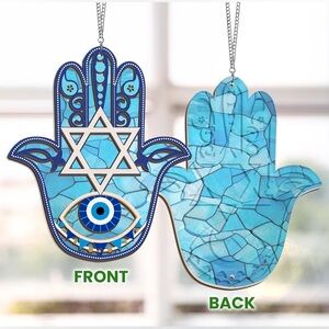Blue Hamsa Hand Wall or Window Hanging